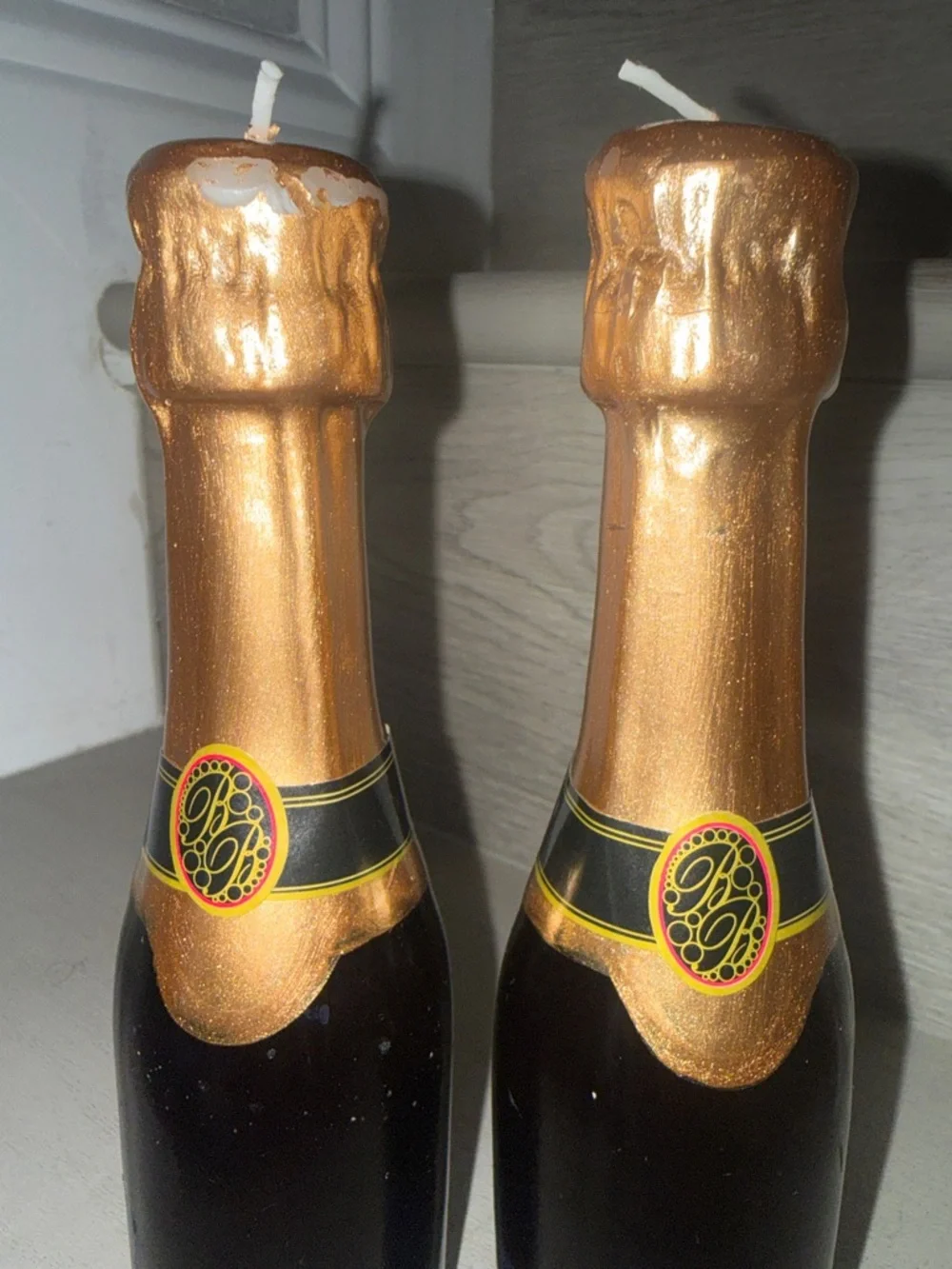 Metallic Gold Mini Champagne Bottle Candles - Pair
